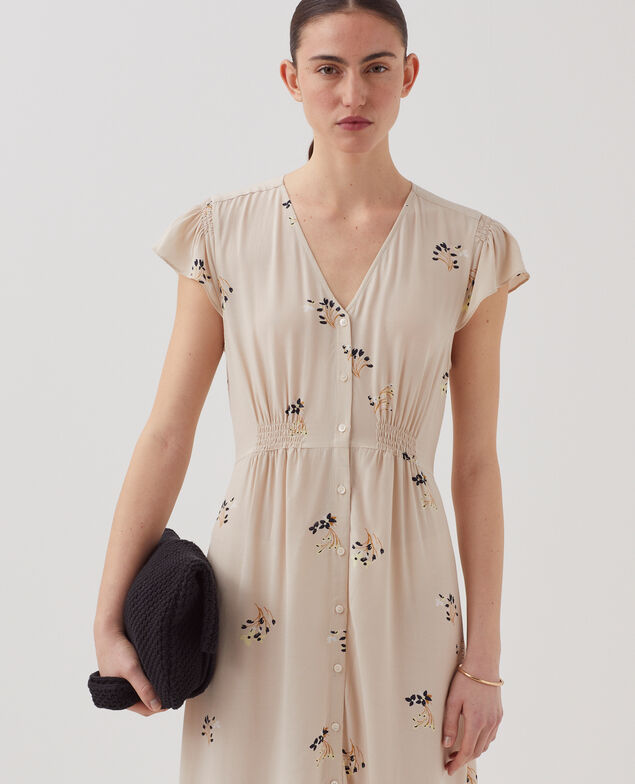 LUDIVINE - Langes fließendes Kleid J311 fl bouquet beige