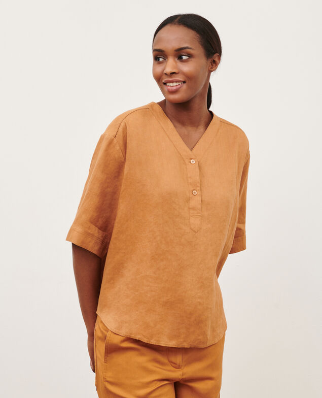 Weite Tunika aus Leinen 0320 almond brown