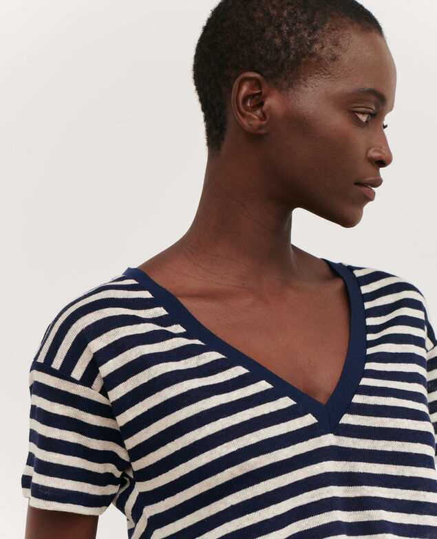 SARAH - T-Shirt mit V-Ausschnitt aus Leinen 123 stripes heather
