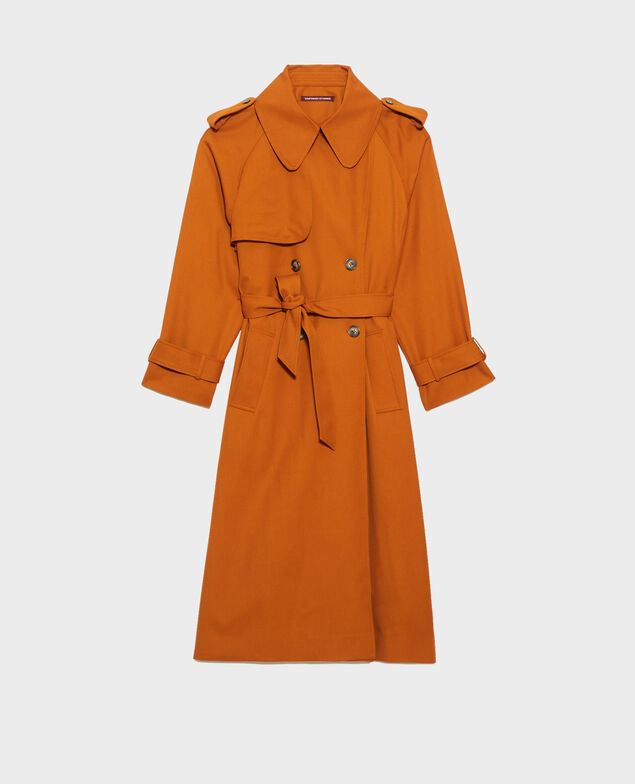  Langer fließender Trenchcoat aus Wolle Pumpkin spice