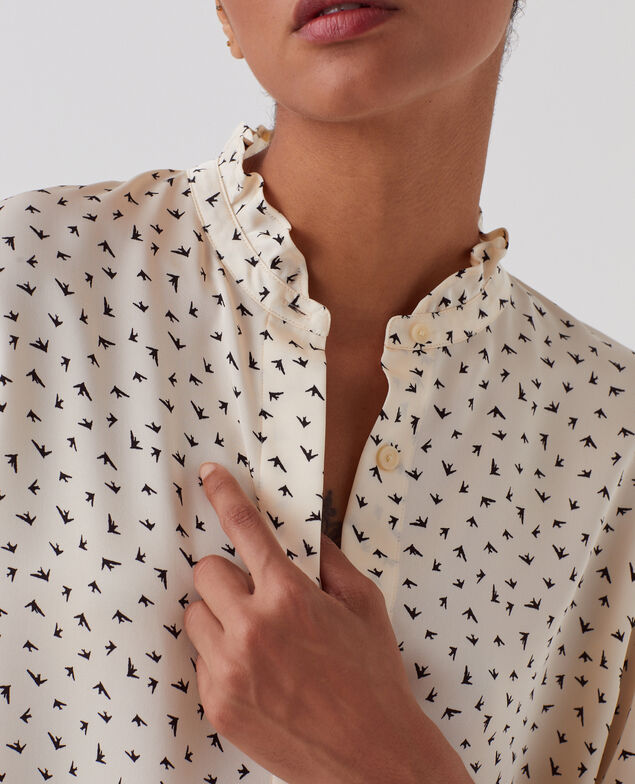 Fließend fallende Bluse mit Rüschen I018 print birdy