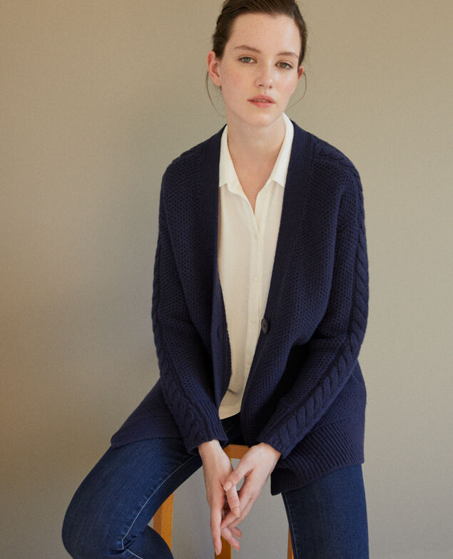 Strickjacke mit Flechtdetails Blau