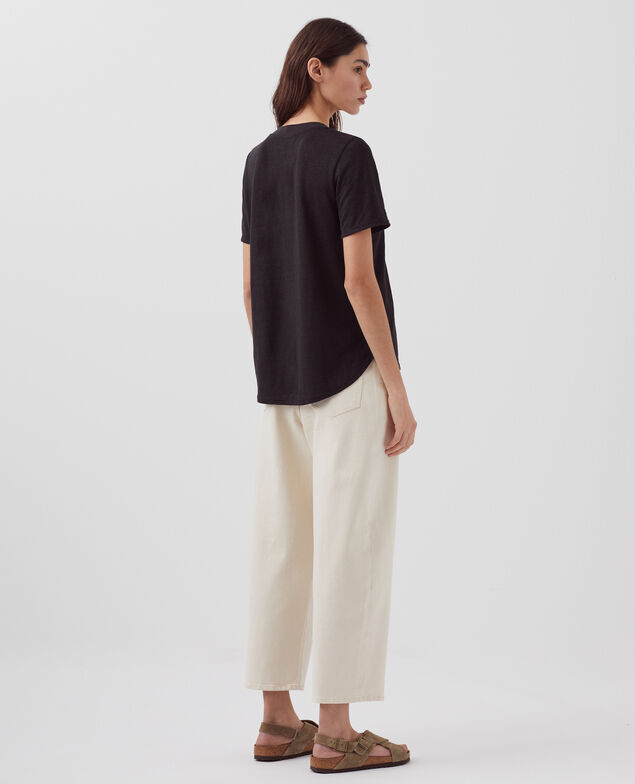 SARAH - T-Shirt mit V-Ausschnitt aus Leinen H091 black beauty