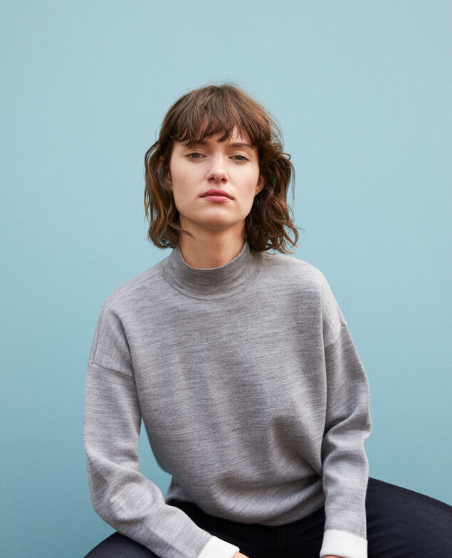 Doppelseitiger Pullover aus Merinowolle Light heather grey/off white