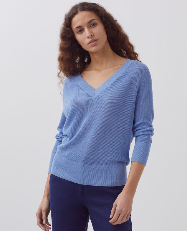 Pullover mit V-Ausschnitt aus Leinen H605 savoie