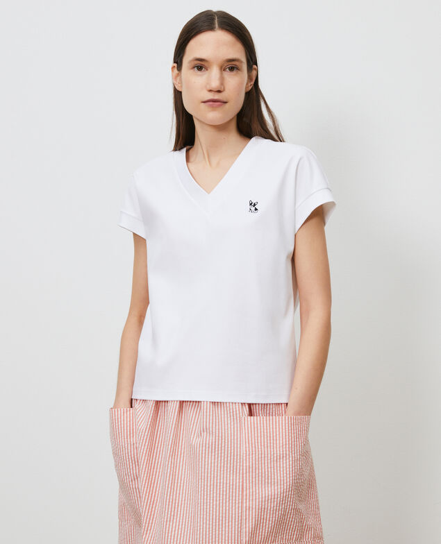 T-Shirt mit V-Ausschnitt aus Bio-Baumwolle Optical white