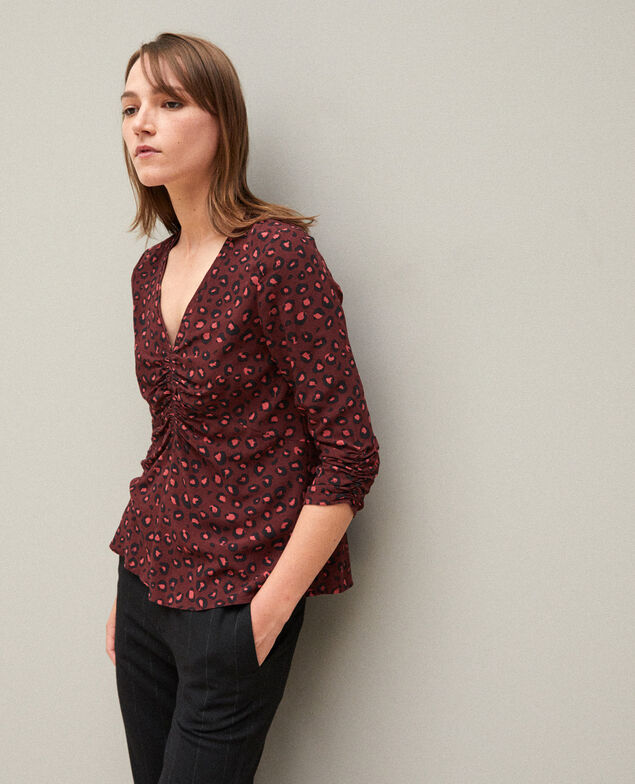 Bluse mit Raffungen Braun