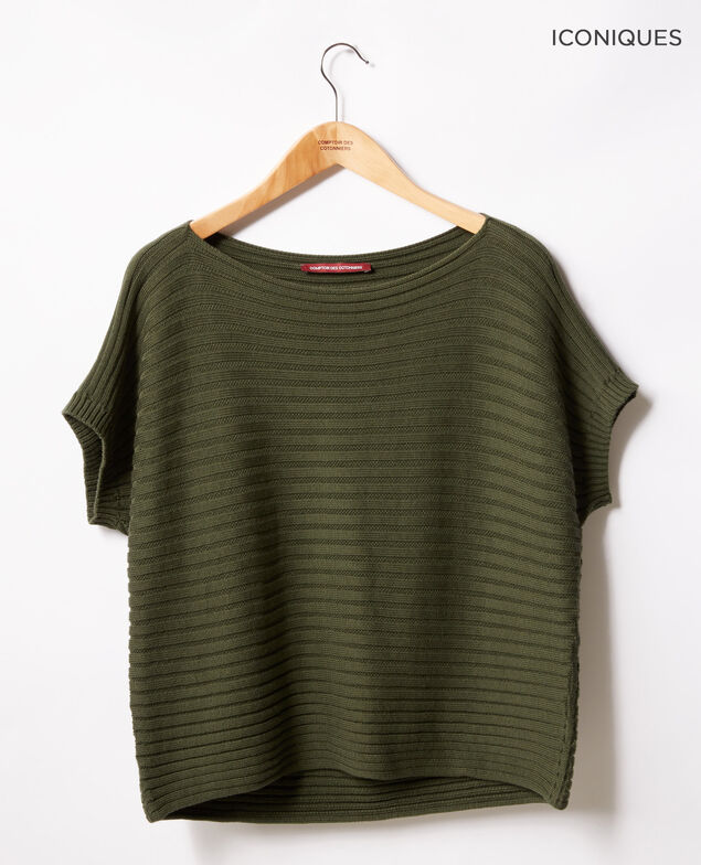 Nahtloser Rippstrickpullover mit kurzen Ärmeln Laurel green