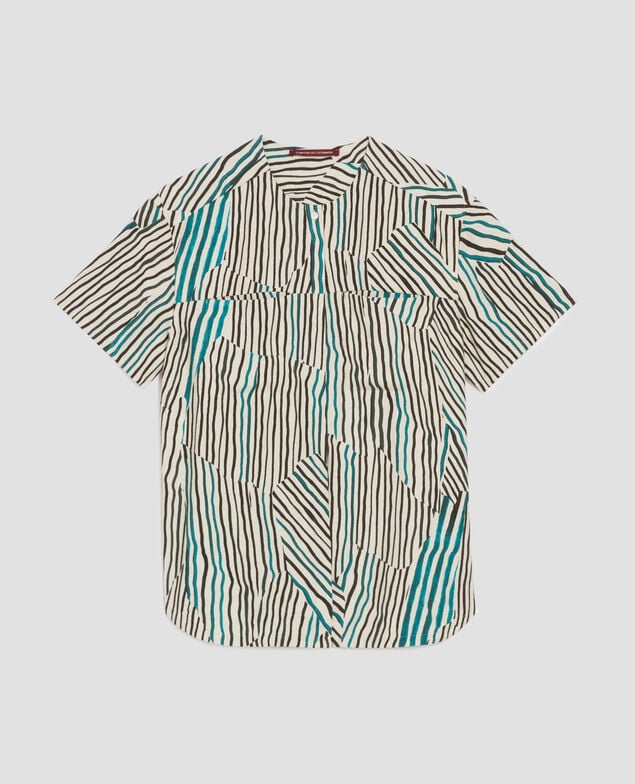 Fließend fallende Bluse mit Zebrastreifenmuster J014 big zebra ecru