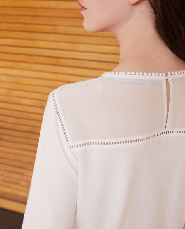T-Shirt aus Bimaterial mit Troddeldetails Weiß