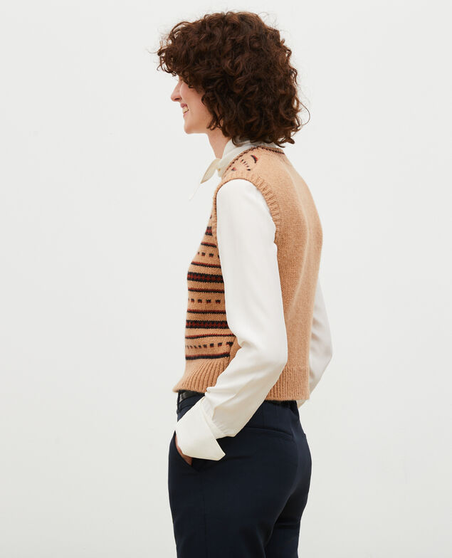 Ärmelloser Jacquard-Pullover aus Alpaka-Wolle Jacquard taupe black brandybrown