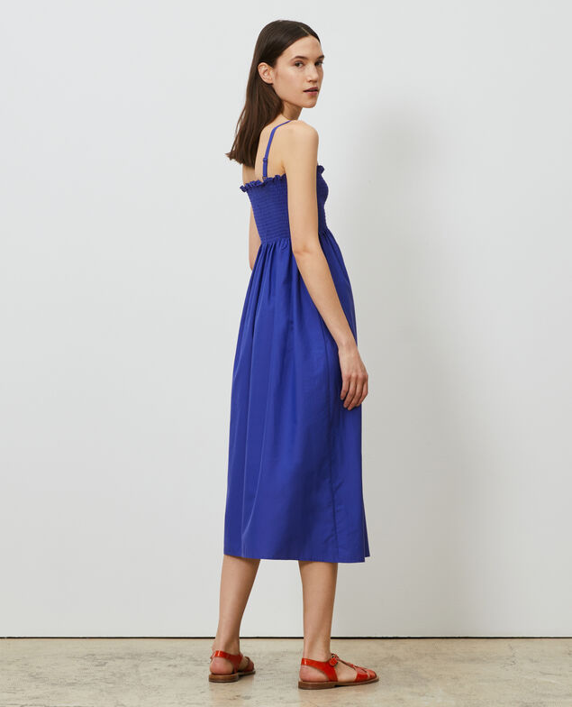 Langes Kleid aus Baumwolle und Seide Royal blue