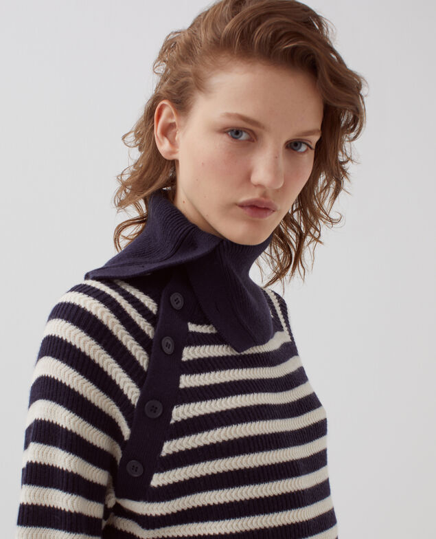 Marinepullover aus Merinowolle mit Knopfleiste I696 st ecru navy