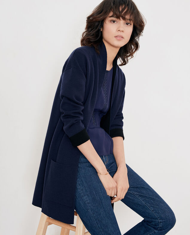 Wendebarer Cardigan aus Wolle  Marine/black