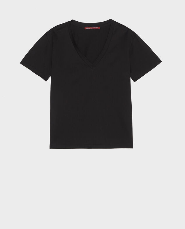 T-Shirt aus Baumwolle mit V-Ausschnitt Black beauty