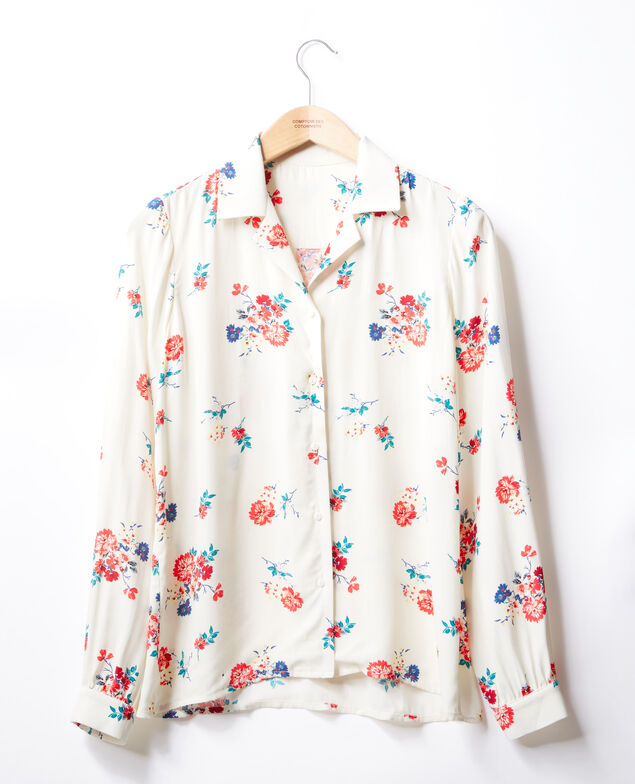 Bluse mit Pyjamakragen Weiß