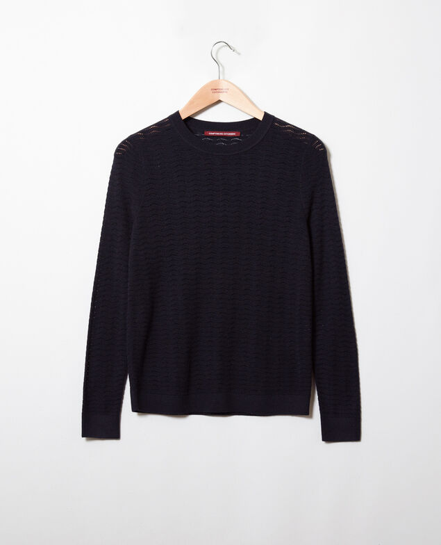 Pullover aus Zierstrick 100% Merinowolle Noir