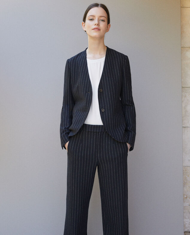 Tailoring-Jacke ohne Kragen Blau