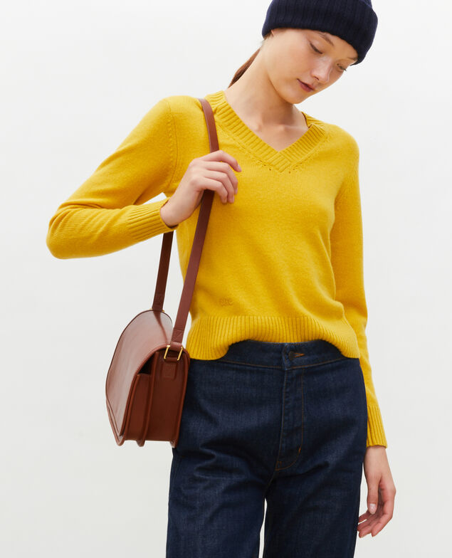 Cardigan aus Kaschmir mit V-Ausschnitt Lemon curry