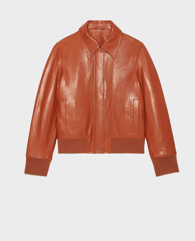 Jacke aus Lammleder mit Reißverschluss Camel