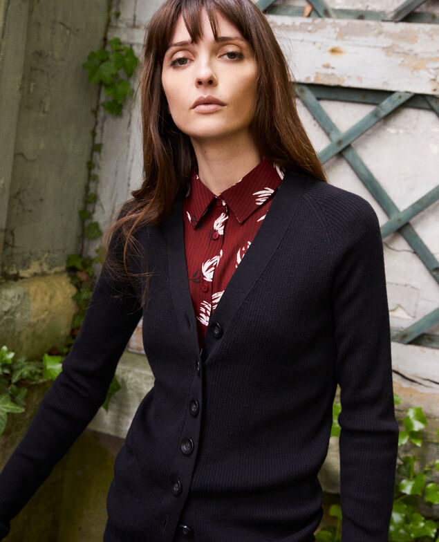 Zeitloser Cardigan 100% Merinowolle Noir