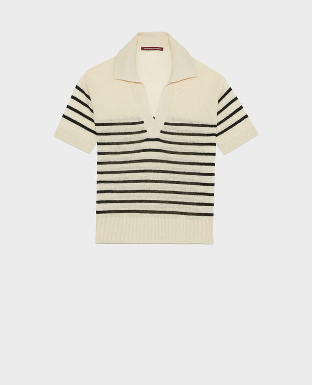 Kurzärmliges Poloshirt aus Leinen 7101c 102 stripes