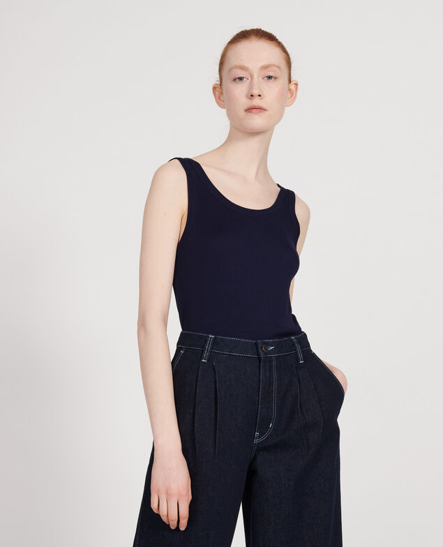 Top mit feinem Rippstrick aus merzerisierter Baumwolle Maritime blue