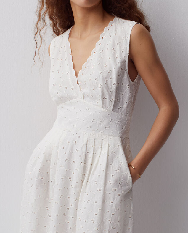 Langes Kleid mit Lochstickerei H003 white