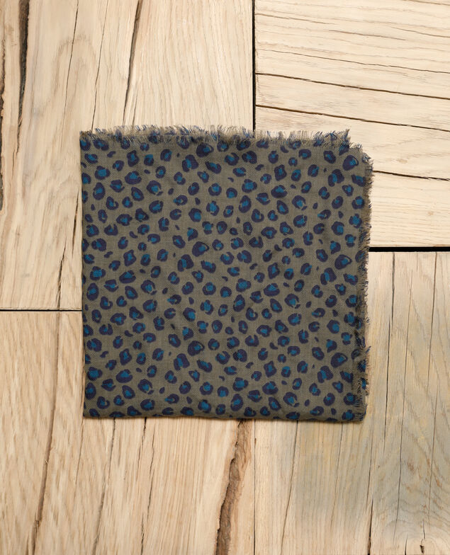 Gemustertes Tuch aus Wolle Blue leopard olive night