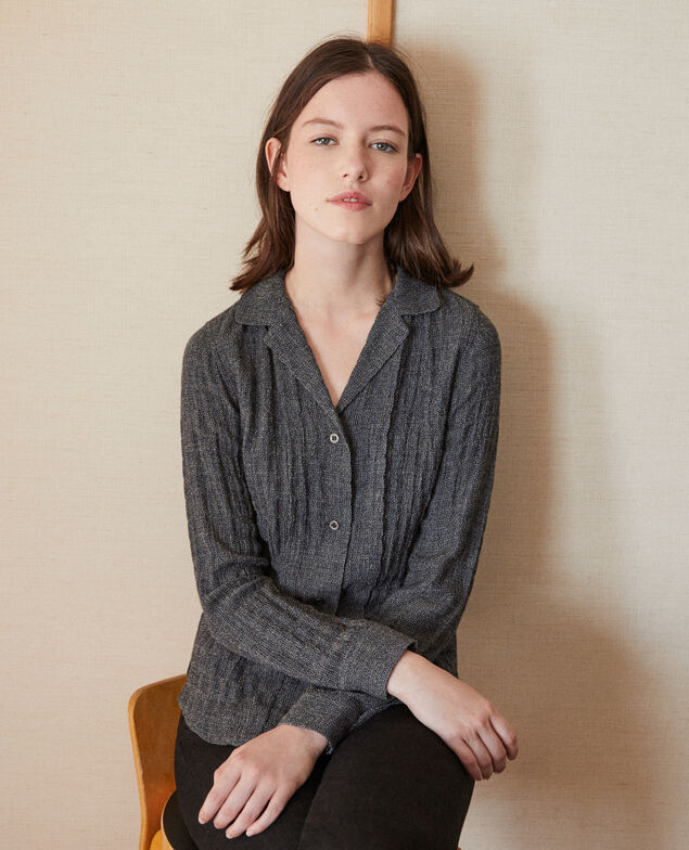 Bluse mit offenem Kragen Blau