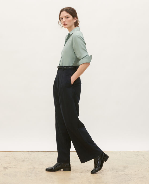 YVONNE - Hose weit, aus Wolle mit hoher Taille Night sky