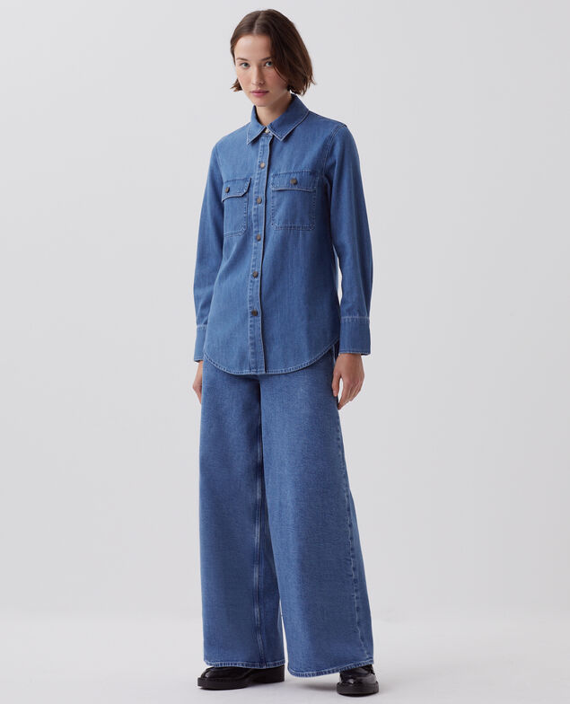 Bluse aus Baumwoll-Denim J621 light blue