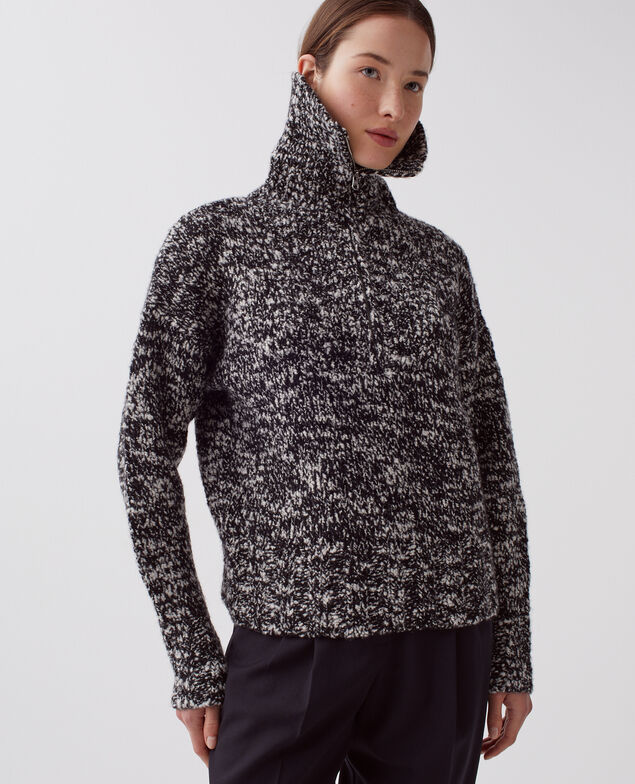 Rollkragenpullover mit Reißverschluss I099 boucle blk/white