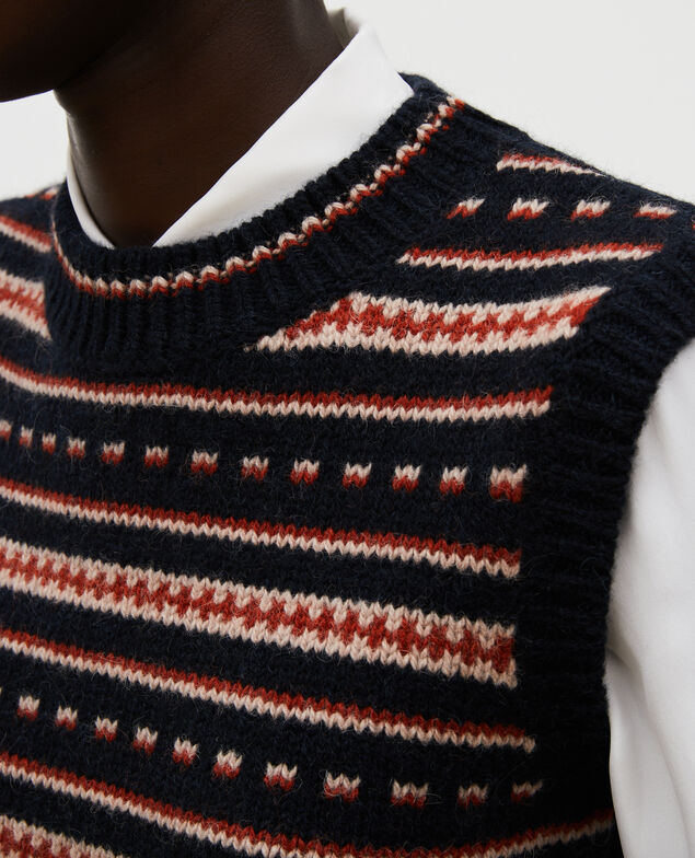 Ärmelloser Jacquard-Pullover aus Alpaka-Wolle Black brandy lighttaupe jacquard