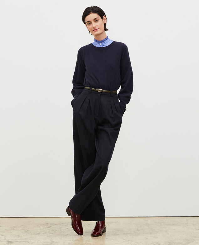 YVONNE - Hose weite Wollhose mit hoher Taille Stripes night sky