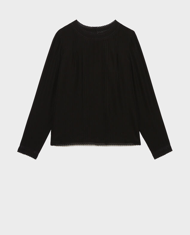 Fließende Bluse aus Seide und Spitze Black beauty