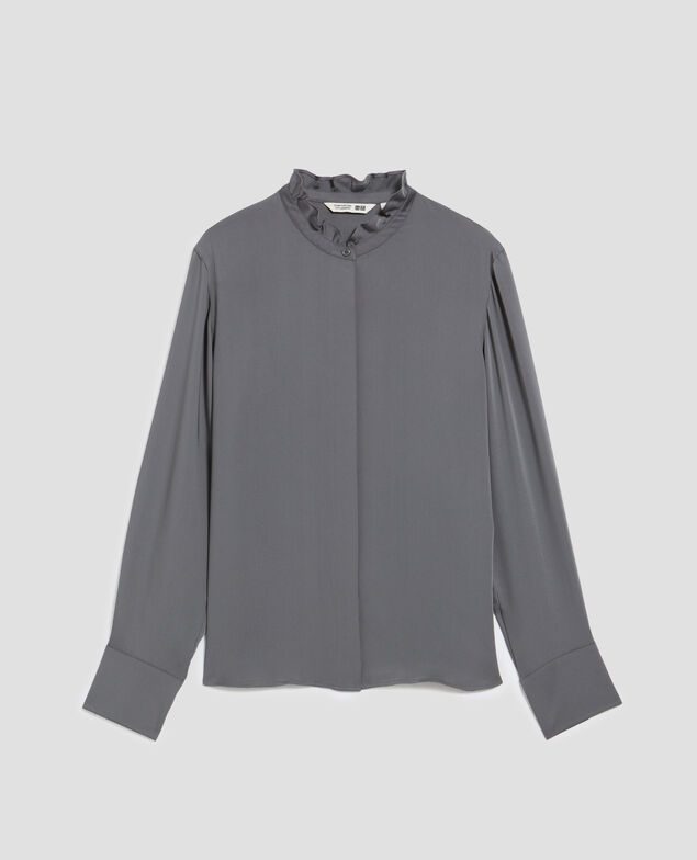 Fließend fallende Bluse mit Rüschen U060 grey