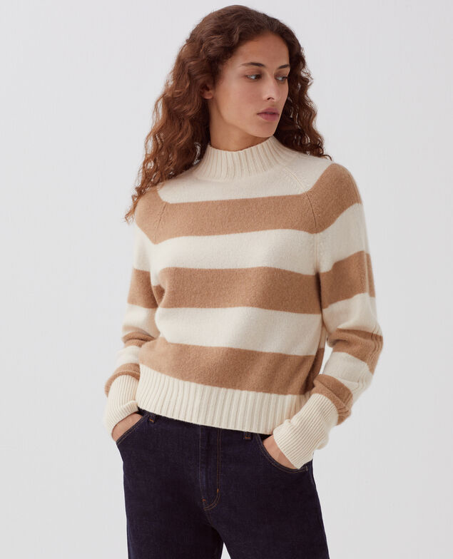 Pullover mit hohem Kragen aus Kaschmir I323 st ivory camel