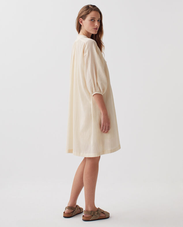 Kurzes weites Kleid aus Knitterbaumwolle J300 natural
