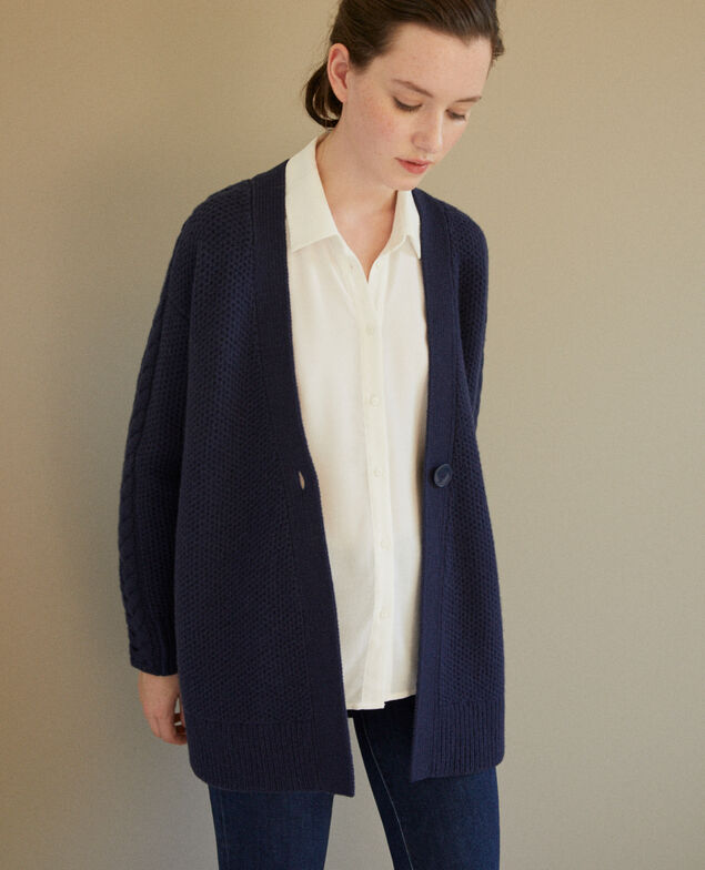 Strickjacke mit Flechtdetails Blau