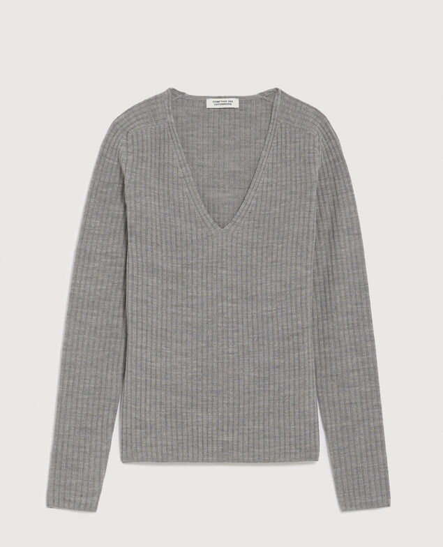 Pullover mit V-Ausschnitt mit Merinowolle K070 mel gray