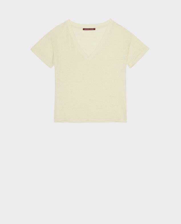 SARAH - T-Shirt mit V-Ausschnitt aus Leinen Tender yellow