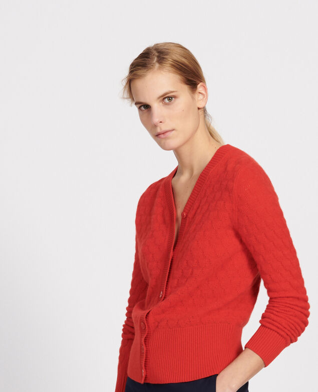 Cardigan mit V-Ausschnitt, 100 % Kaschmir  Fiery red