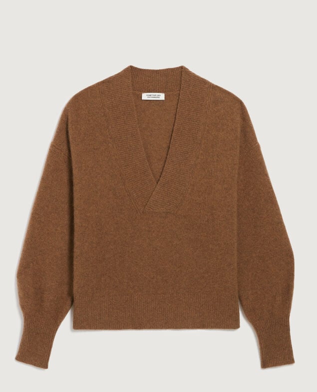 Pullover mit V-Ausschnitt aus Kaschmir K350 mel brown