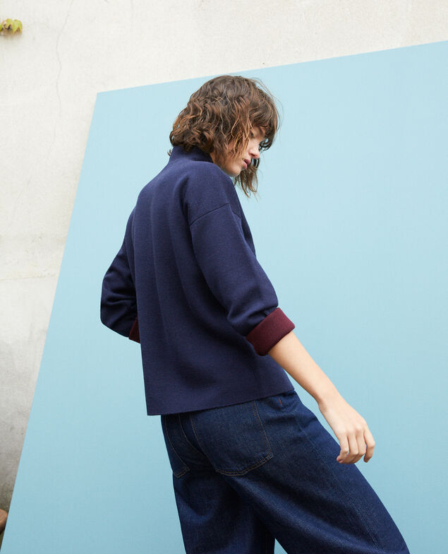 Doppelseitiger Pullover aus Merinowolle Blau