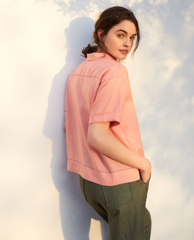 Bluse mit offenem Kragen aus Leinen Salmon pink