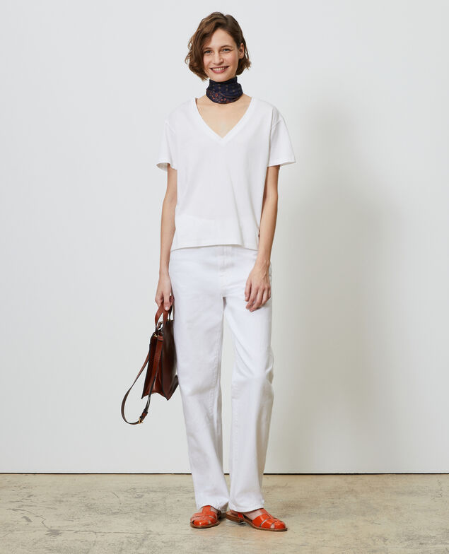 T-Shirt aus Baumwolle mit V-Ausschnitt Optical white