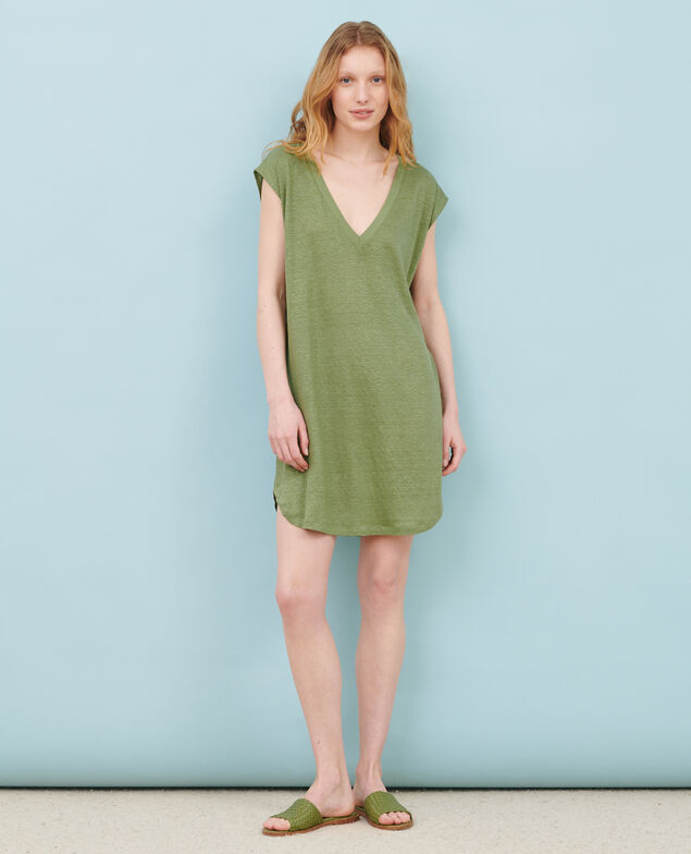 Kurzes Kleid aus Leinen 52 green