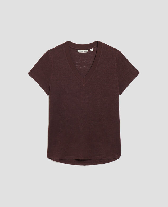 SARAH - T-Shirt mit V-Ausschnitt aus Leinen U190 wine