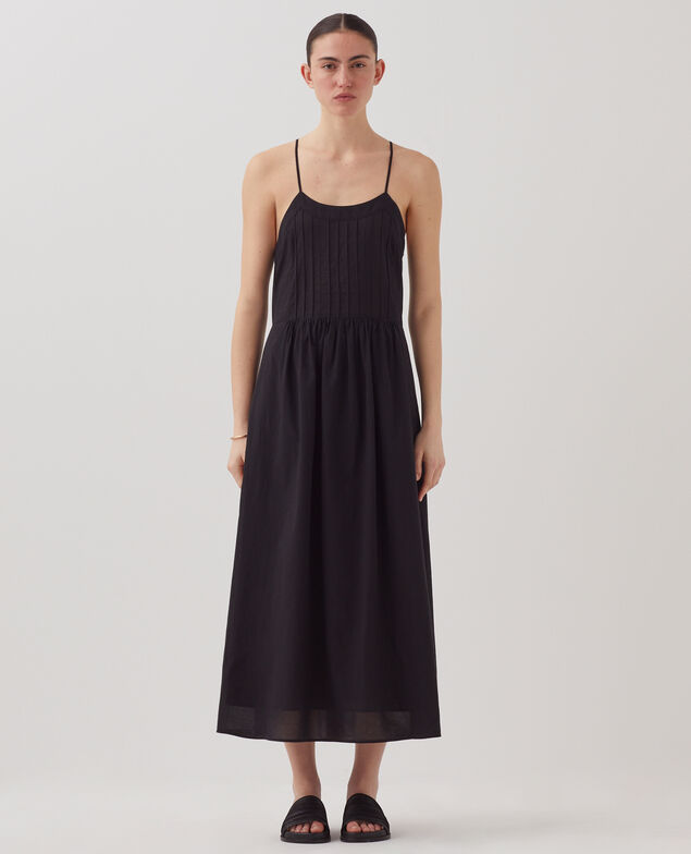 Langes Trägerkleid aus Baumwollvoile H091 black beauty